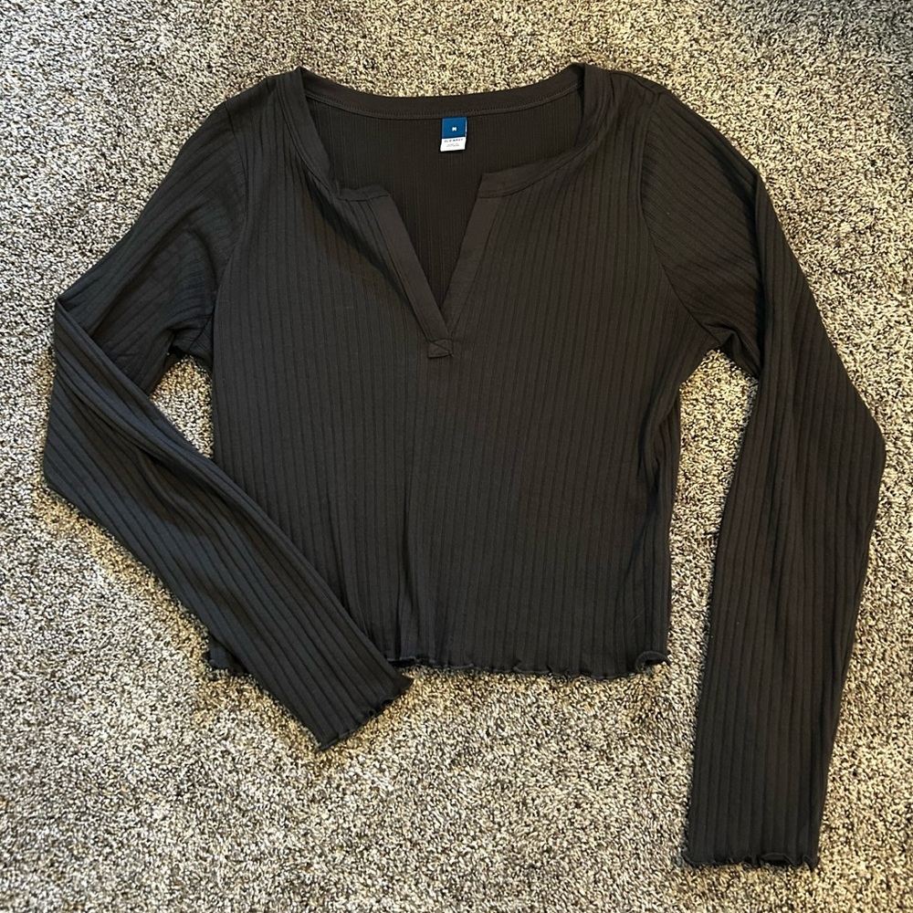 Grey Long Sleeve Ribbed Top